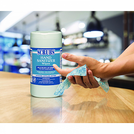 Hand Sanitizer Wipes, 1-Ply, 6 x 8, Unscented, Blue/White, 85/Canisters, 6 Canisters/Carton (90985)
