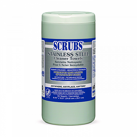 Stainless Steel Cleaner Towels, 1-Ply, 9.75 x 10.5, Lemon Scent, 30/Canister (91930)