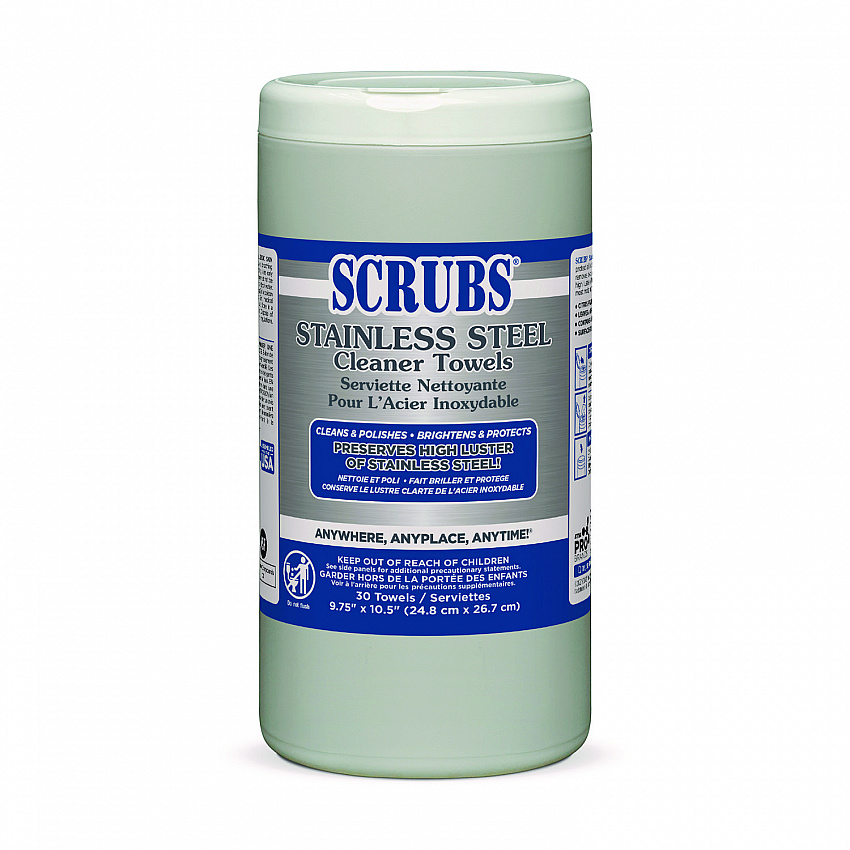 Stainless Steel Cleaner Towels, 1-Ply, 9.75 x 10.5, Lemon Scent, 30/Canister (91930)