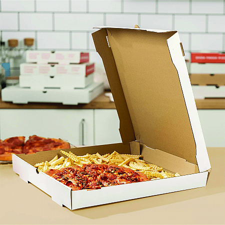 Corrugated Pizza Boxes, 16 x 16 x 1.97, White/Brown, 50/Carton (FPPBF16W)