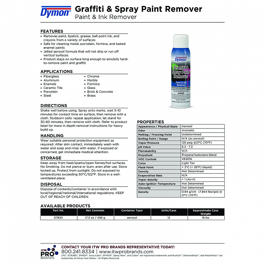 Graffiti/Paint Remover, Jelled Formula, 17.5 oz Aerosol Spray (07820)