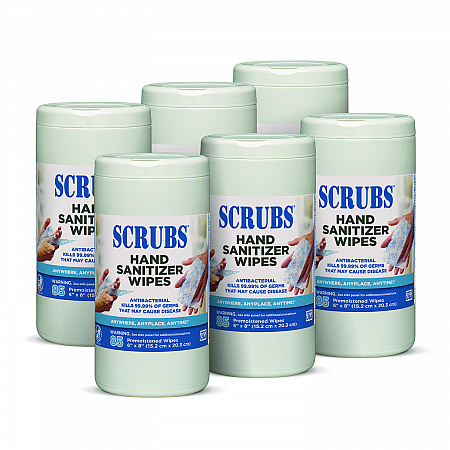 Hand Sanitizer Wipes, 1-Ply, 6 x 8, Unscented, Blue/White, 85/Canisters, 6 Canisters/Carton (90985)