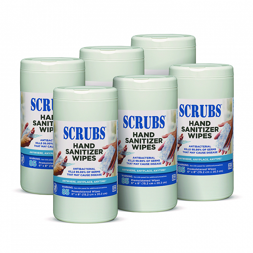 Hand Sanitizer Wipes, 1-Ply, 6 x 8, Unscented, Blue/White, 85/Canisters, 6 Canisters/Carton (90985)