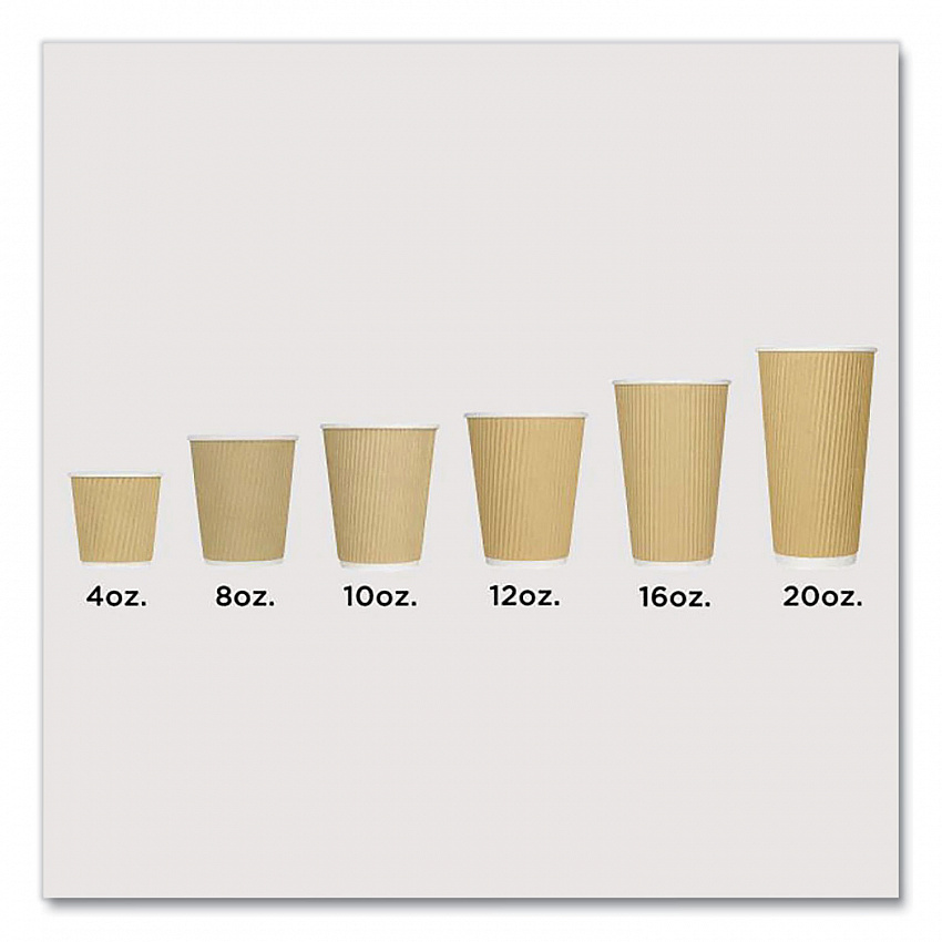 Ripple Hot Cups, 10 oz, Paper, Kraft/White, 500/Carton (CKRC510)