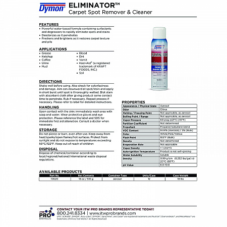 Eliminator Carpet Spot and Stain Remover, Unscented, 18 oz Aerosol Spray, 12/Carton (10620)