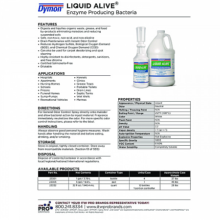 LIQUID ALIVE Enzyme Producing Bacteria, 1 gal Bottle, 4/Carton (23301)