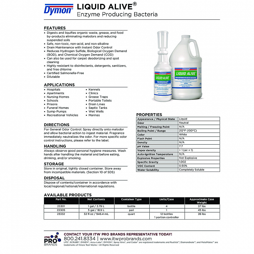 LIQUID ALIVE Enzyme Producing Bacteria, 1 gal Bottle, 4/Carton (23301)