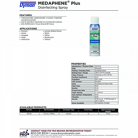 Medaphene Plus Disinfectant Spray, 15.5 oz Aerosol Spray, 12/Carton (35720)