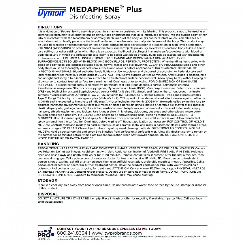 Medaphene Plus Disinfectant Spray, 15.5 oz Aerosol Spray, 12/Carton (35720)