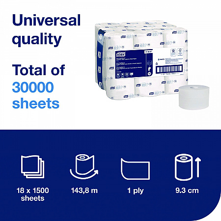 OptiServe High-Capacity Coreless Toilet Paper, 2-Ply, White, 1,500 Sheets/Roll, 18 Rolls/Carton (472887)