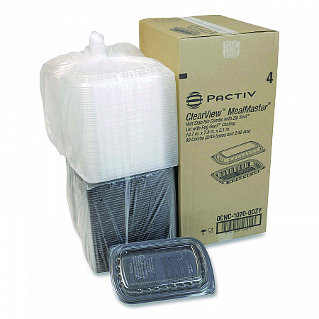 MealMaster Rib Container, 10 x 7.1 x 2.1, Black/Clear, Plastic, 90/Carton (0CNC10700DZY)