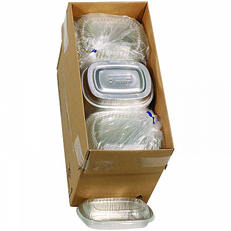 Classic Carry-Out Container with PET Dome Lid, 22 oz, 8.2 x 6.2 x 1.3, Silver/Clear, Aluminum, 100/Carton (Y6708PET)
