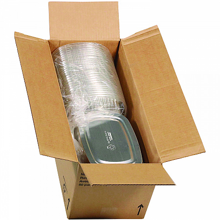 Classic Carry-Out Container with PET Dome Lid, 46 oz, 9.8 x 7.8 x 1.3, Silver/Clear, Aluminum, 50/Carton (Y6710PET)