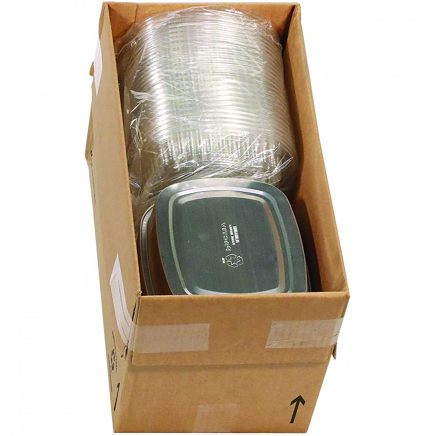 Classic Carry-Out Container with PET Dome Lid, 46 oz, 9.8 x 7.8 x 1.3, Silver/Clear, Aluminum, 50/Carton (Y6710PET)