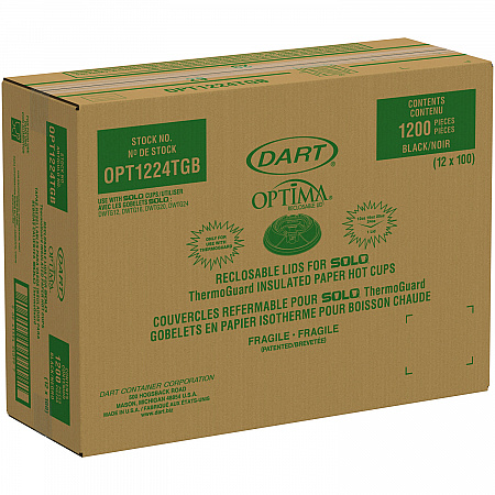 Optima Reclosable Lids for Hot Paper Cups, Fits 12 oz to 24 oz Hot Cups, Plastic, Black, 1,200/Carton (OPT1224TGB)
