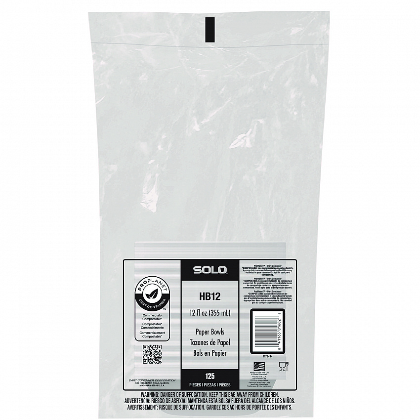 Compostable Paper Dinnerware, ProPlanet Seal, Bowl, 12 oz, White, 1,000/Carton (HB12PLANET)