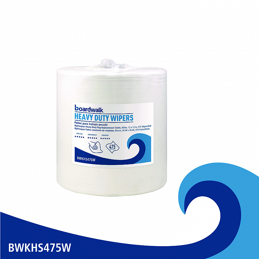 Hydrospun Wipers, Heavy Duty, 12 x 12, White, 475/Roll (HS475W)