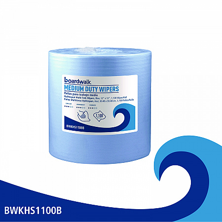Hydrospun Wipers, Medium Duty, 12 x 12, Blue, 1,100/Roll (HS1100B)