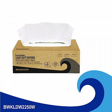 One-Ply Paper Wipers, 9.84 x 9.06, White, 125 Wipers/Box, 18 Boxes/Carton (LDW2250W)