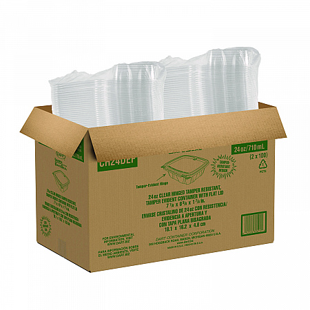 ClearPac SafeSeal rPET Tamper-Resistant/Evident Containers, Embossed Bottom, 24 oz, 6.37 x 7.15 x 1.86, Clear, 200/Carton (CH24DERF)