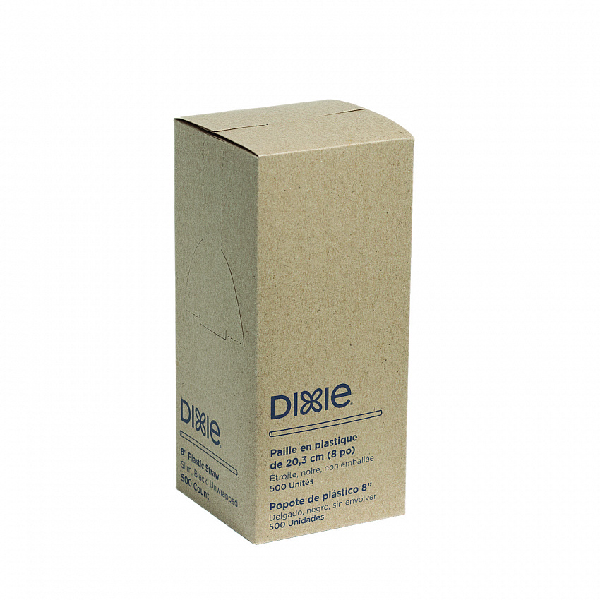 Slim Unwrapped Plastic Straws, 8", Plastic, Black, 500/Box, 10 Boxes/Carton (S8BLK)