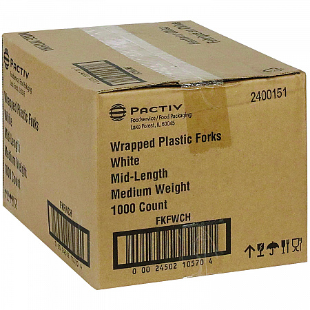 Fieldware Cutlery, Individually Wrapped, Mediumweight Fork, Plastic, White, 1,000/Carton (FKFWCH)