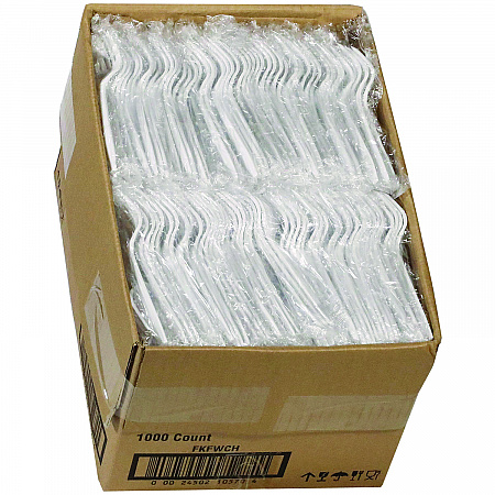 Fieldware Cutlery, Individually Wrapped, Mediumweight Fork, Plastic, White, 1,000/Carton (FKFWCH)