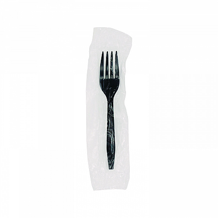 Meadoware Cutlery, Individually Wrapped, Medium Heavyweight Fork, Plastic, Black, 1,000/Carton (MKFE)