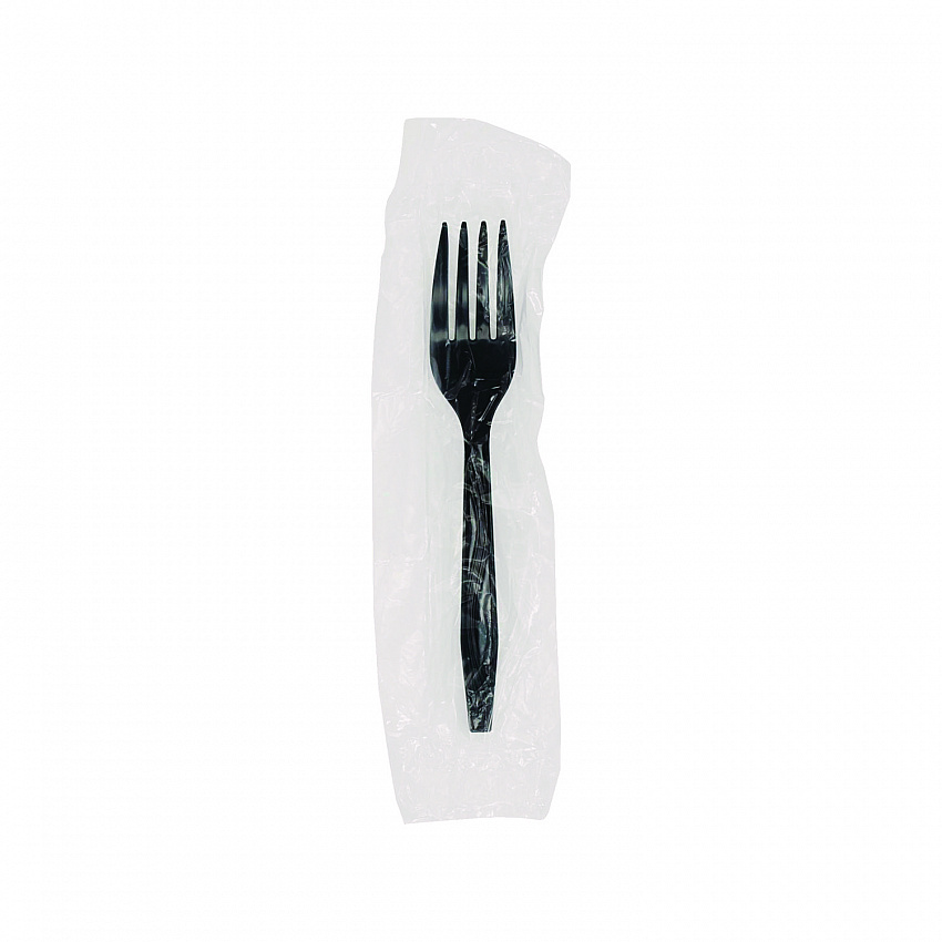 Meadoware Cutlery, Individually Wrapped, Medium Heavyweight Fork, Plastic, Black, 1,000/Carton (MKFE)