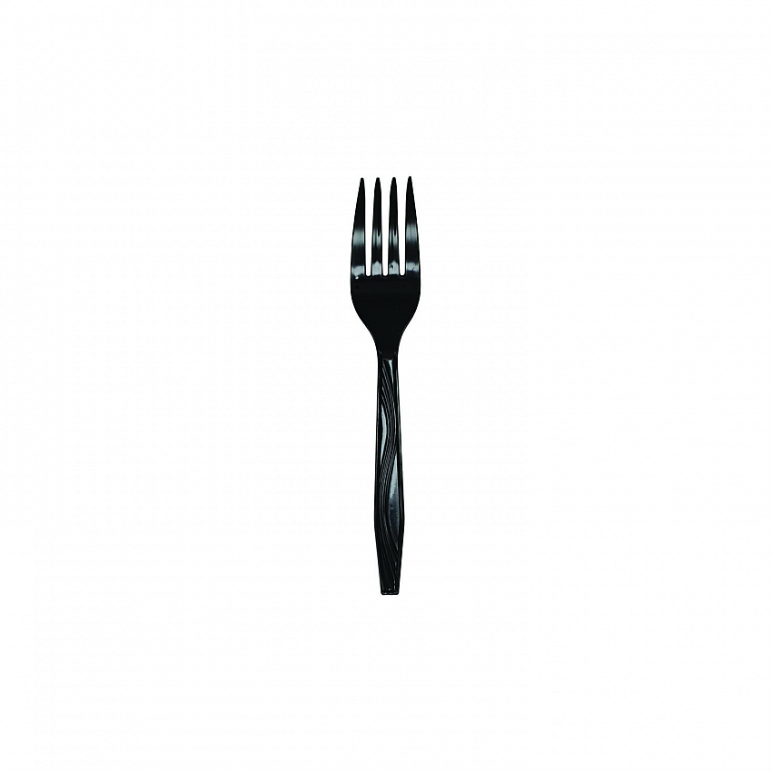 Meadoware Cutlery, Individually Wrapped, Medium Heavyweight Fork, Plastic, Black, 1,000/Carton (MKFE)