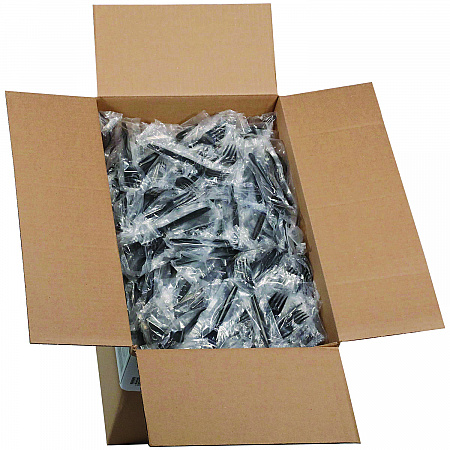 Meadoware Cutlery, Individually Wrapped, Medium Heavyweight Fork, Plastic, Black, 1,000/Carton (MKFE)