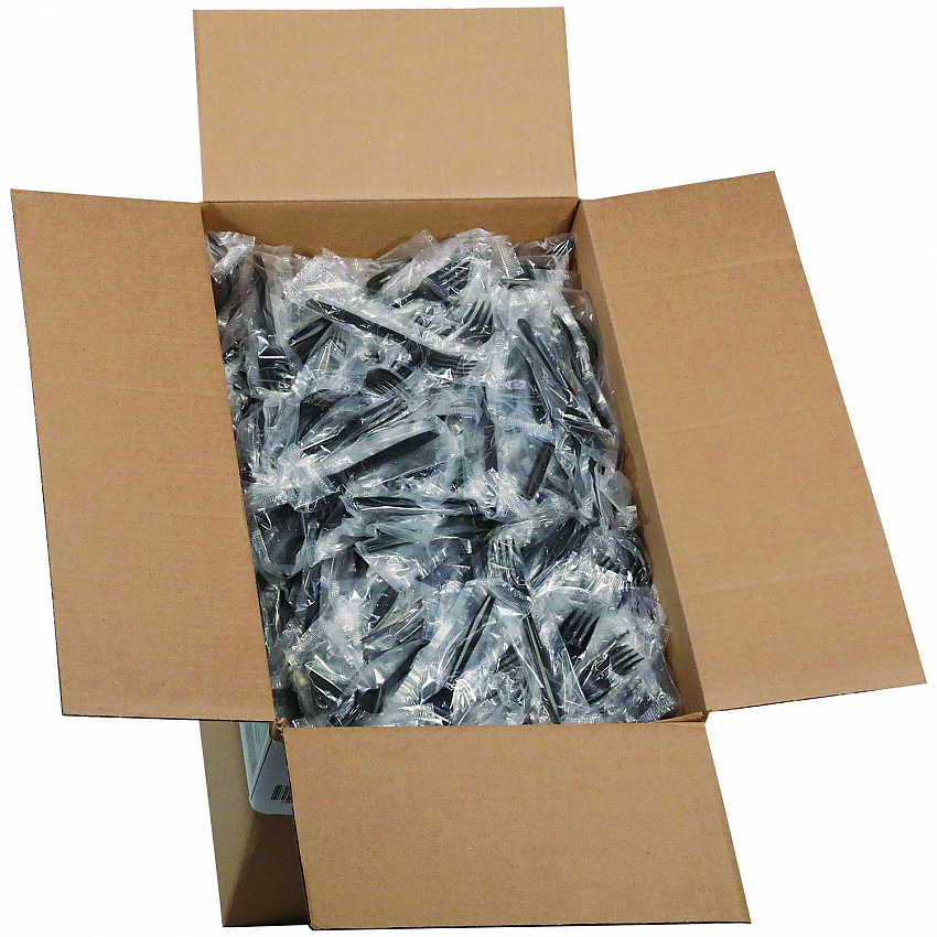 Meadoware Cutlery, Individually Wrapped, Medium Heavyweight Fork, Plastic, Black, 1,000/Carton (MKFE)