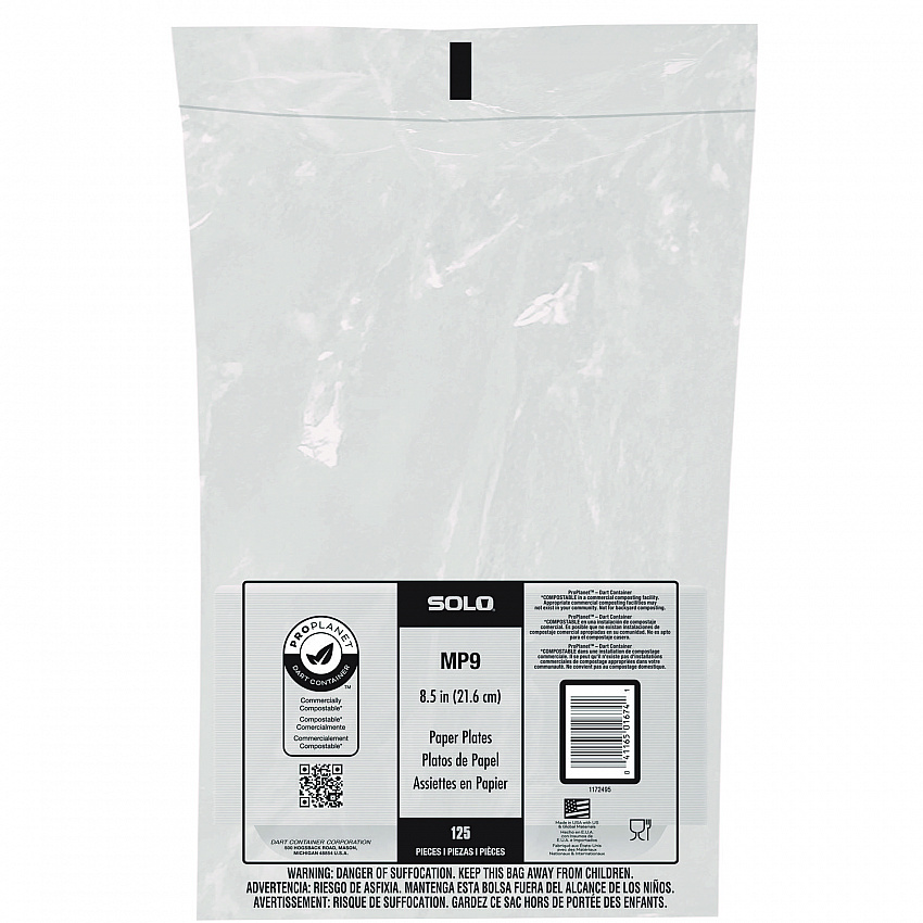 Compostable Paper Dinnerware, ProPlanet Seal, Plate, 8.5" dia, White, 125/Pack (MP9PLANETPK)