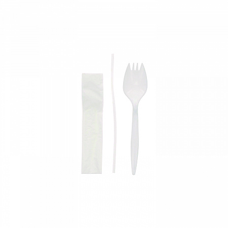 Fieldware Cutlery Kit, Mediumweight, Napkin/Spork/Straw, Plastic, White, 1,000/Carton (FKQWSCHLCH)