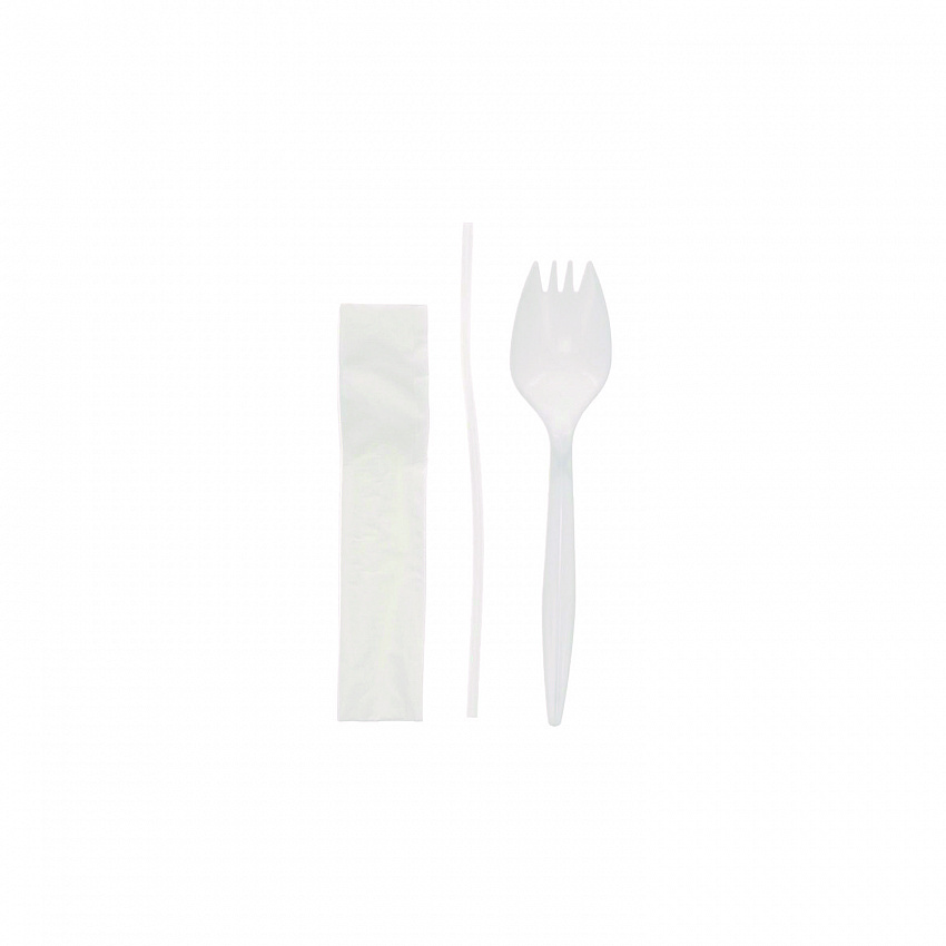 Fieldware Cutlery Kit, Mediumweight, Napkin/Spork/Straw, Plastic, White, 1,000/Carton (FKQWSCHLCH)