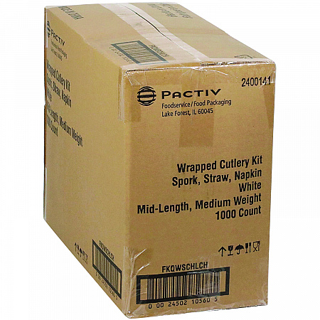 Fieldware Cutlery Kit, Mediumweight, Napkin/Spork/Straw, Plastic, White, 1,000/Carton (FKQWSCHLCH)