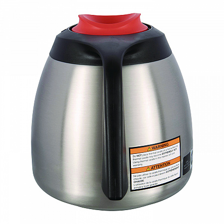 Decaf Thermal Carafe, 64 oz, Stainless Steel/Black/Orange (THERMORN)