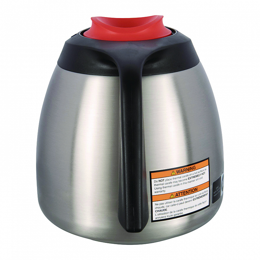 Decaf Thermal Carafe, 64 oz, Stainless Steel/Black/Orange (THERMORN)