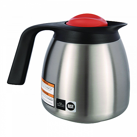 Decaf Thermal Carafe, 64 oz, Stainless Steel/Black/Orange (THERMORN)