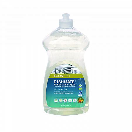 Dishmate Manual Dish Liquid, Free and Clear, 25 oz Squeeze Bottle, 6/Carton (PL97216CT)