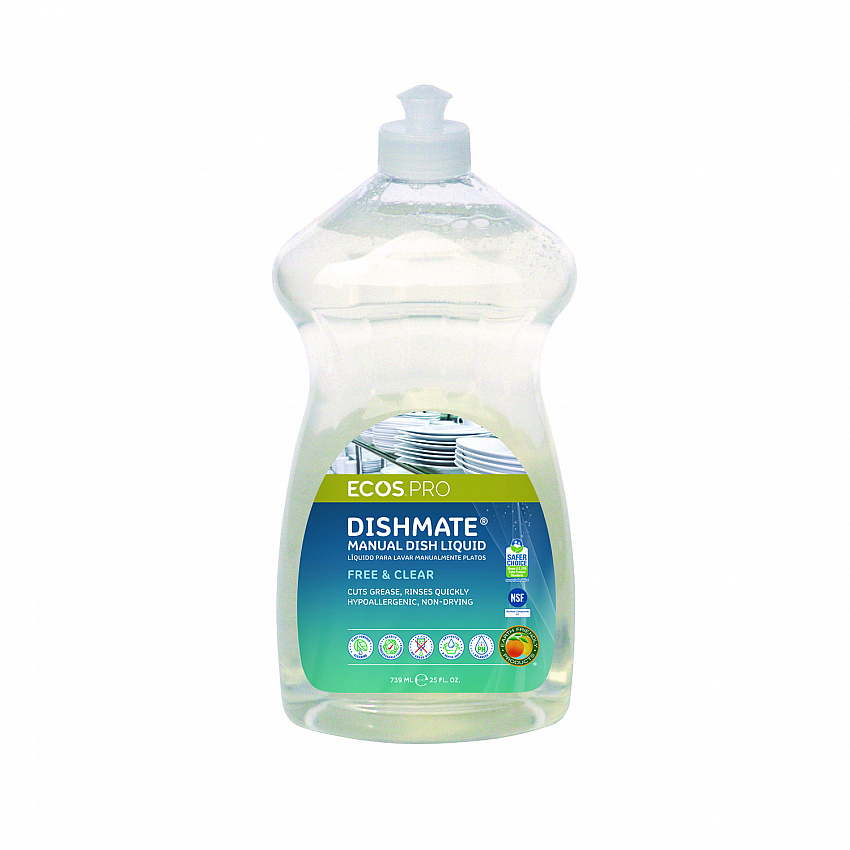 Dishmate Manual Dish Liquid, Free and Clear, 25 oz Squeeze Bottle, 6/Carton (PL97216CT)