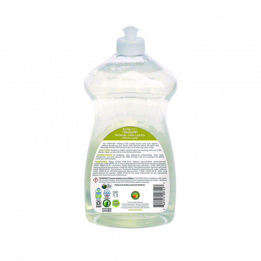 Dishmate Manual Dish Liquid, Free and Clear, 25 oz Squeeze Bottle, 6/Carton (PL97216CT)