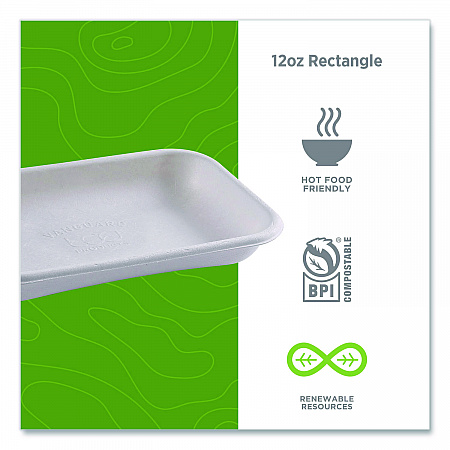WorldView Vanguard Rectangular Container, 12 oz, 7 x 4.75 x 1, Sugarcane Fiber, White, 400/Carton (EPSCRC12NFA)