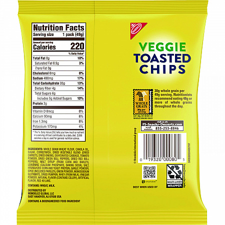 Wheat Thins Toasted Veggie Chips, 1.75 oz Bag, 60/Carton (00080)