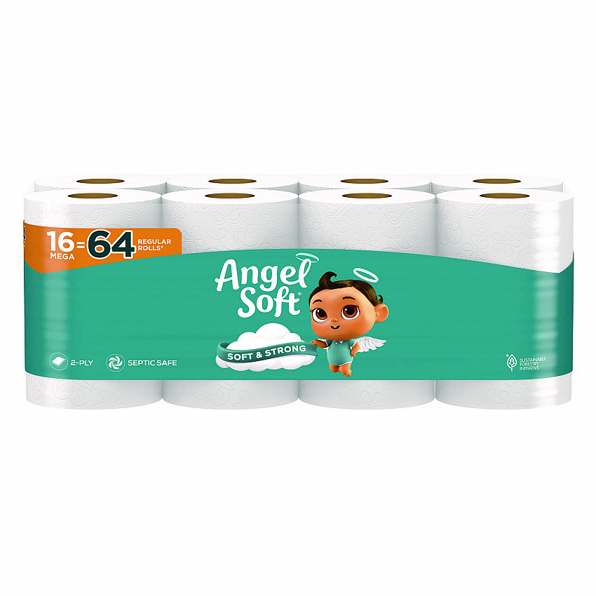 Mega Toilet Paper, Septic Safe, 2-Ply, White, 320 Sheets/Roll, 16 Rolls/Pack (7942301)