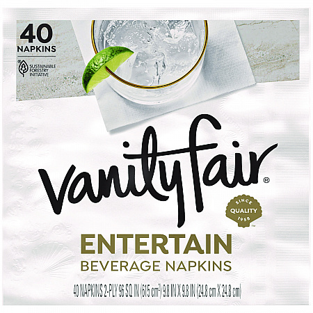 Entertain Beverage Napkins, 2-Ply, 9.8 x 9.8, White, 40/Pack, 12 Packs/Carton (35134)