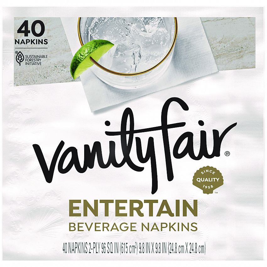 Entertain Beverage Napkins, 2-Ply, 9.8 x 9.8, White, 40/Pack, 12 Packs/Carton (35134)