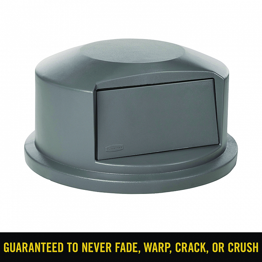 Round BRUTE Dome Top Receptacle, Push Door for 44 gal Containers, 24.81" Diameter x 12.63h, Gray (264788GRA)