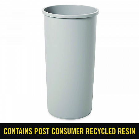 Untouchable Large Plastic Round Waste Receptacle, 22 gal, Plastic, Gray (354600GY)