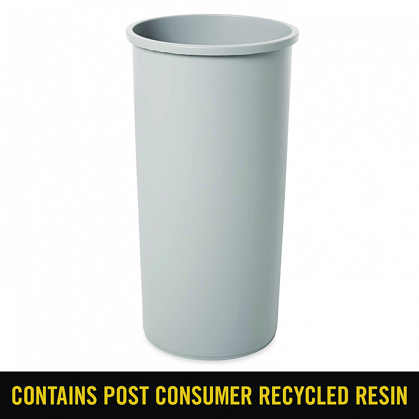 Untouchable Large Plastic Round Waste Receptacle, 22 gal, Plastic, Gray (354600GY)